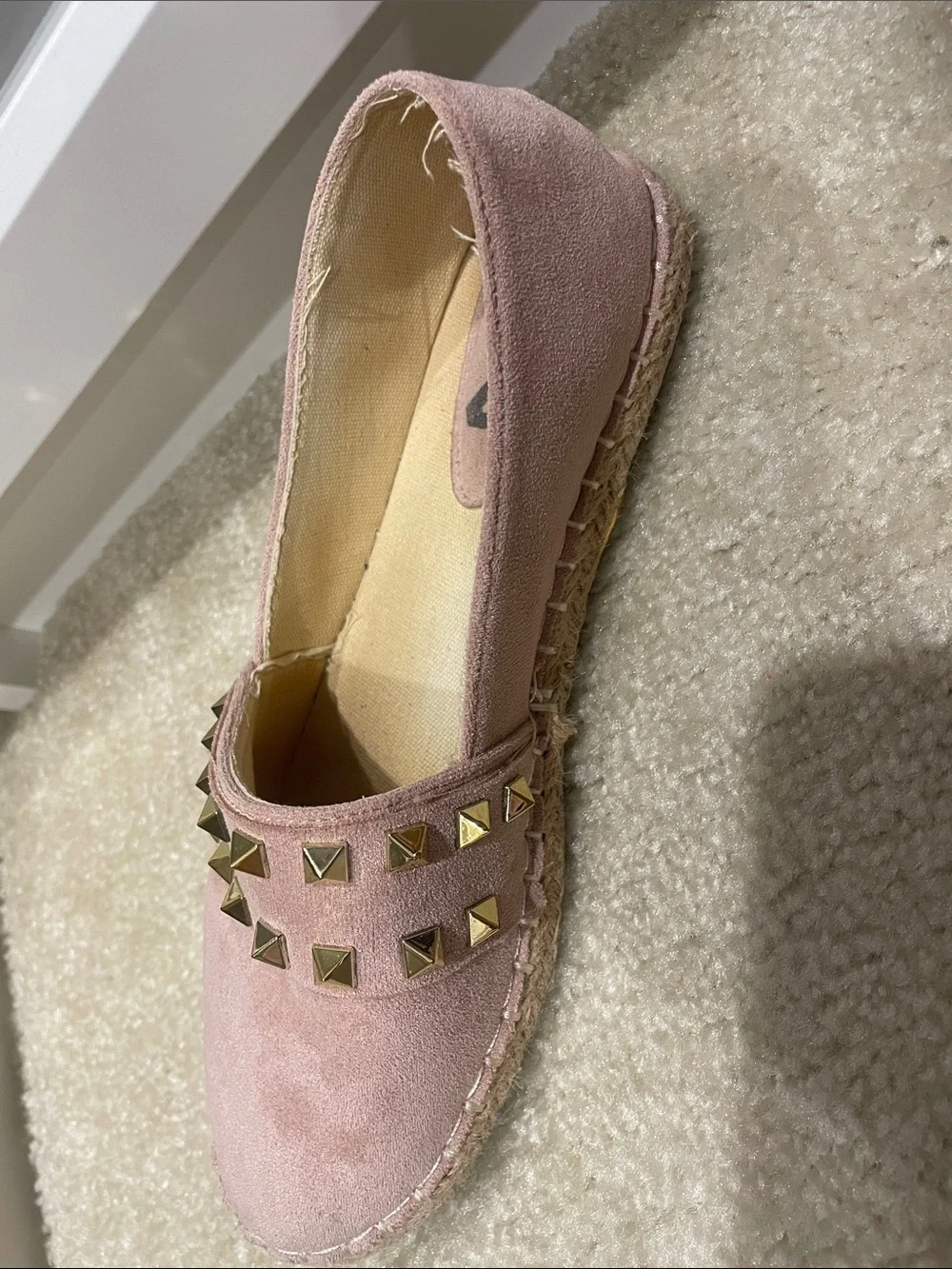 Studded Pink Suede Espadrille Flats - Unbranded